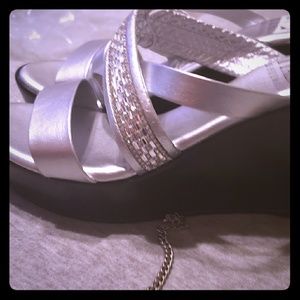 Italian shoemaker silver embezzled wedge sandals 9